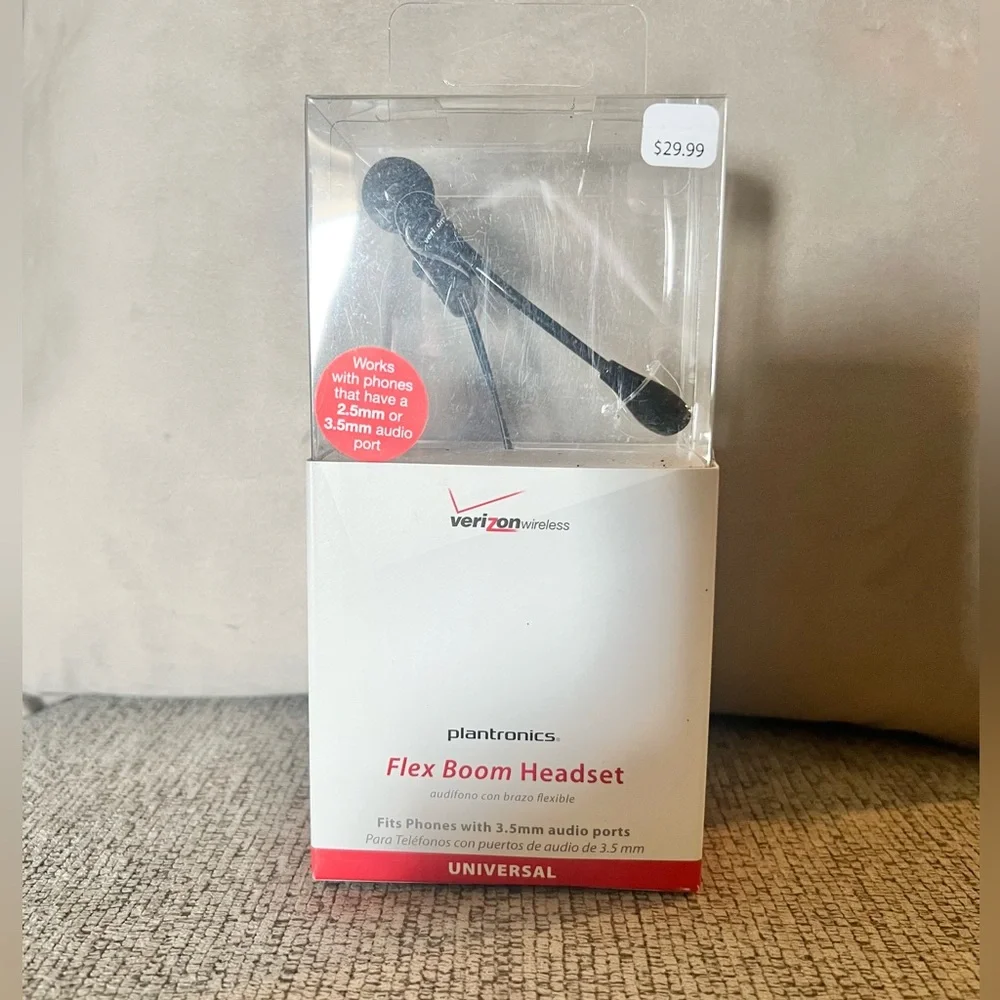 Verizon Plantronics Flex Boom Headset Universal 3.5mm 2.5mm Earhook NIB NEW